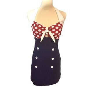 Ekouaer Women's Halter Polka Dot‎ One Piece Swimsuit, Medium, Navy/Red/White